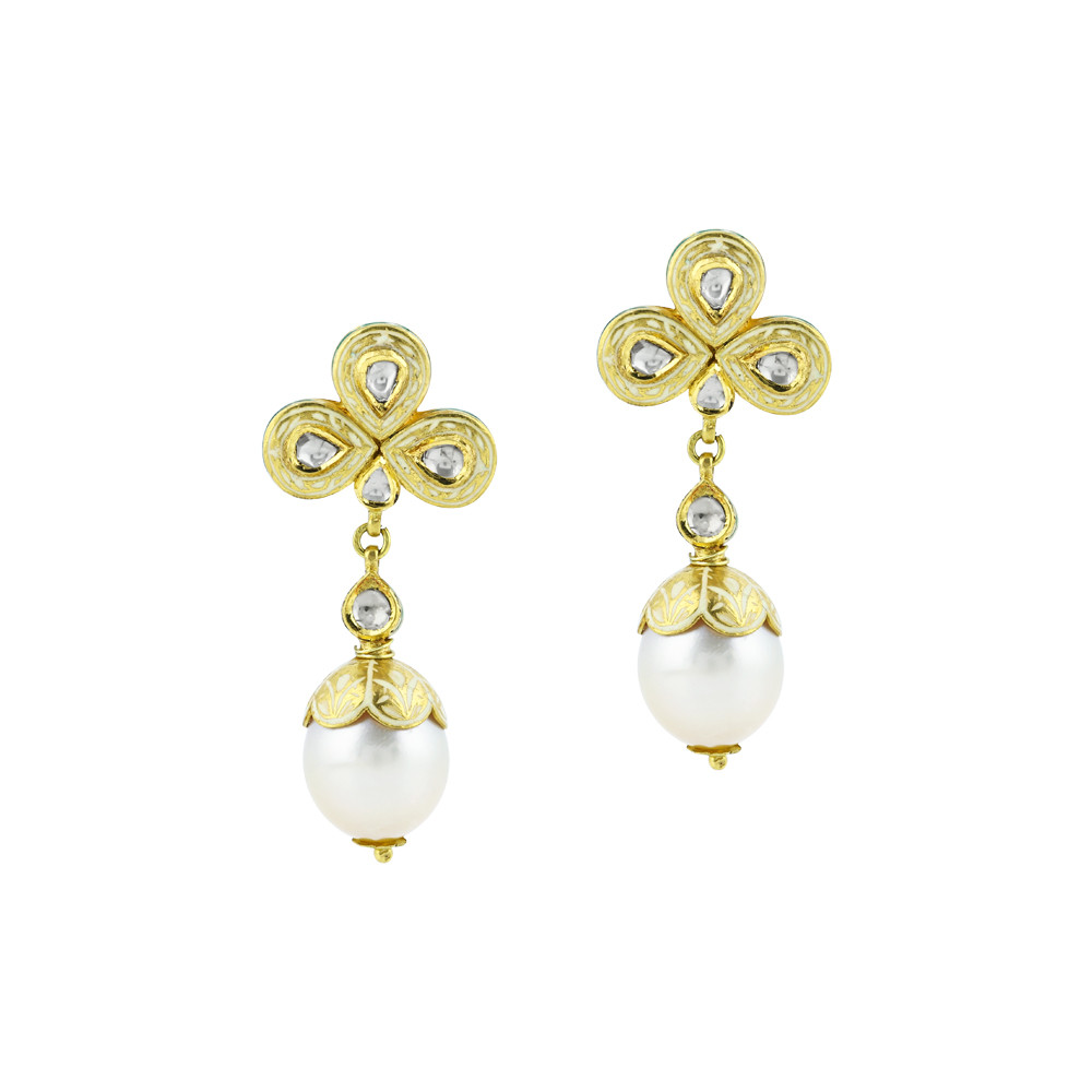 Pearl Necklace Set with Gold Work and Polki Motifs
